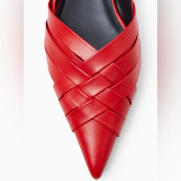 COS Crisscross Strap Premium Nappa Leather Pointed Flats Red EU40 US9 - Picture 4 of 17